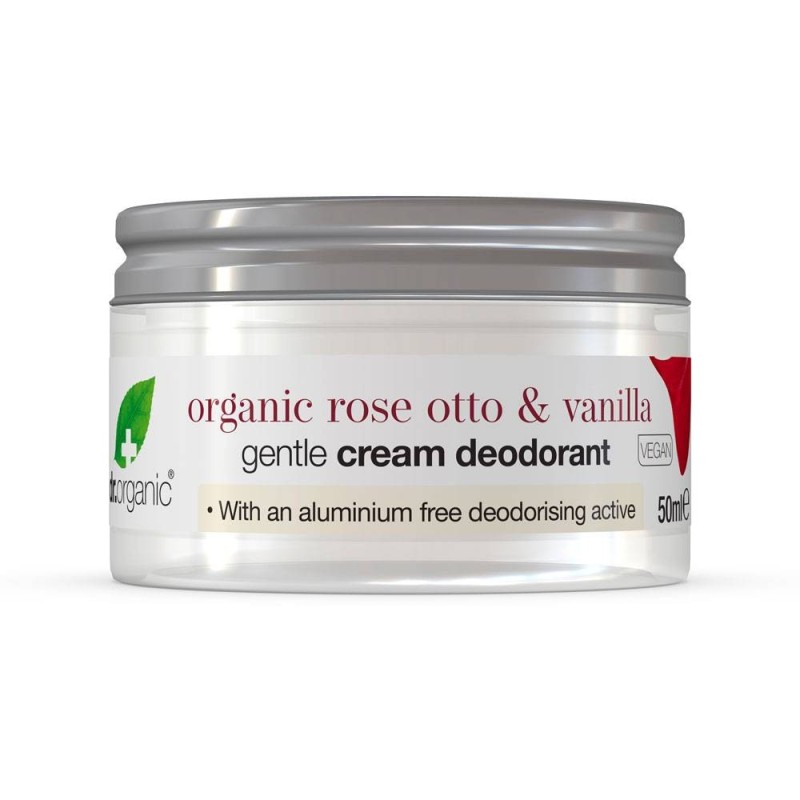Dr Organic Rosa e Vaniglia Deodorante Crema Pelli Sensibili Senza Sali d'Alluminio 50 ml