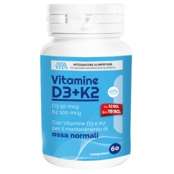 Confezione di Sanavita Vitamina D3+K2 Integratore Ossa e Immunità 60 Compresse Confezione di Sanavita Vitamina D3+K2 Integratore Ossa e Immunità 60 Compresse