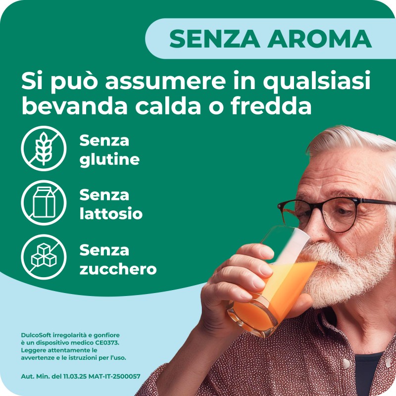Infografica prodotti Dulcosoft Irregolarità e Gonfiore Lassativo Delicato per Stitichezza 200g