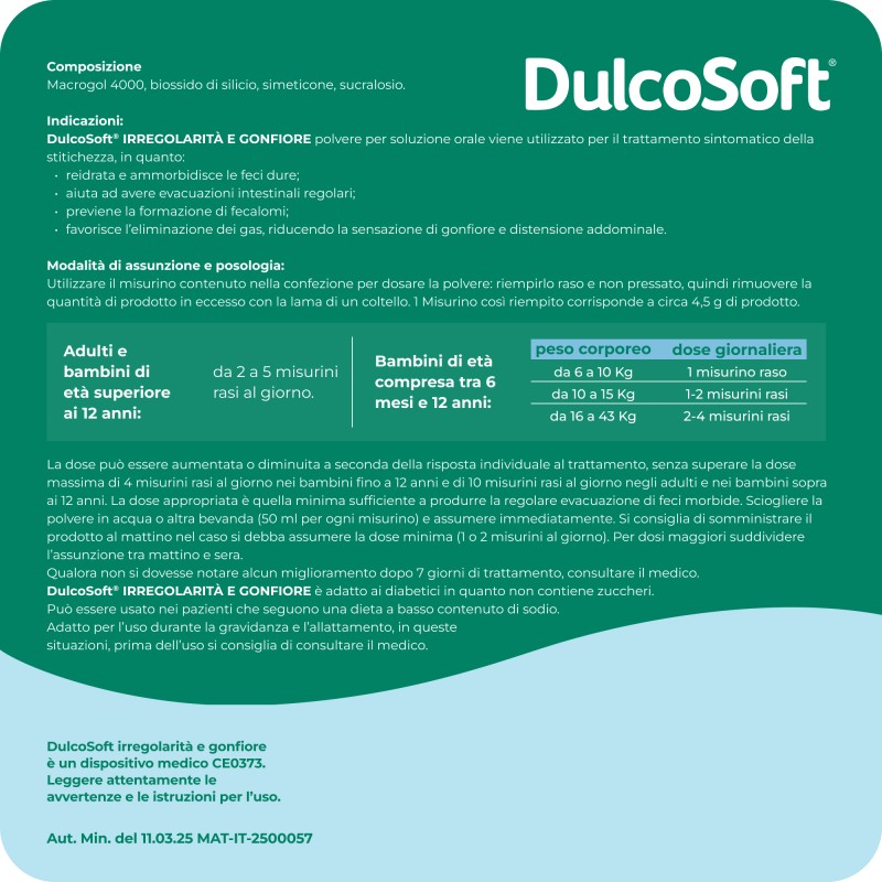 Disclaimer di Dulcosoft Irregolarità e Gonfiore Lassativo Delicato per Stitichezza 200g