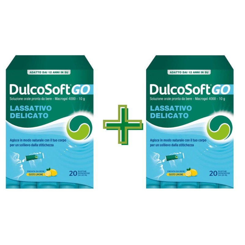 Formato di Dulcosoft Go Lassativo Delicato per Stitichezza Gusto Limone 2 Confezioni da 20 Bustine