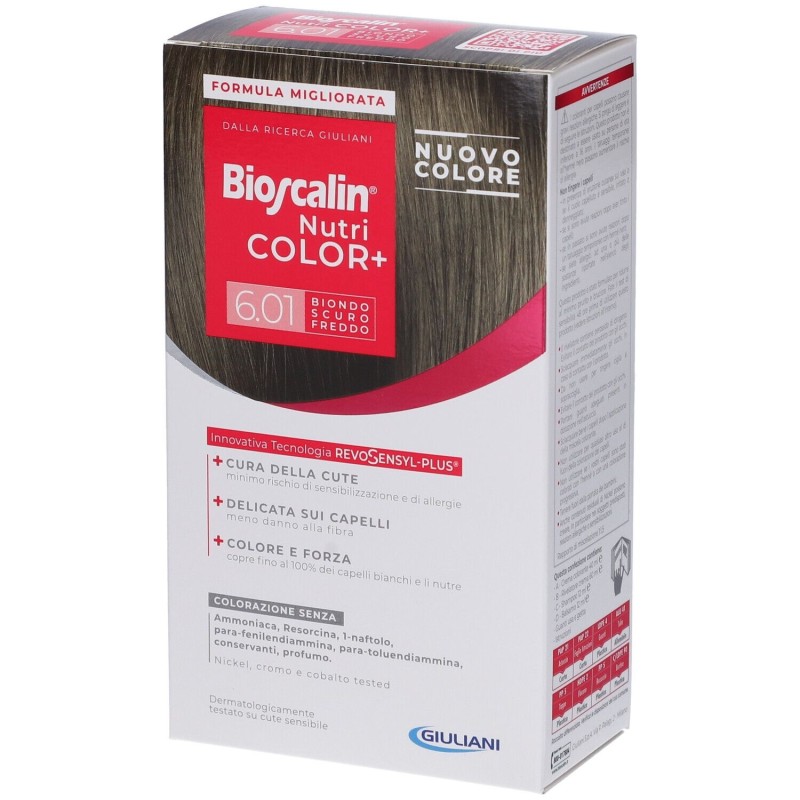 Formato di Bioscalin Nutri Color + 6,01 Biondo Scuro Freddo per Colorazione Capelli Kit Completo
