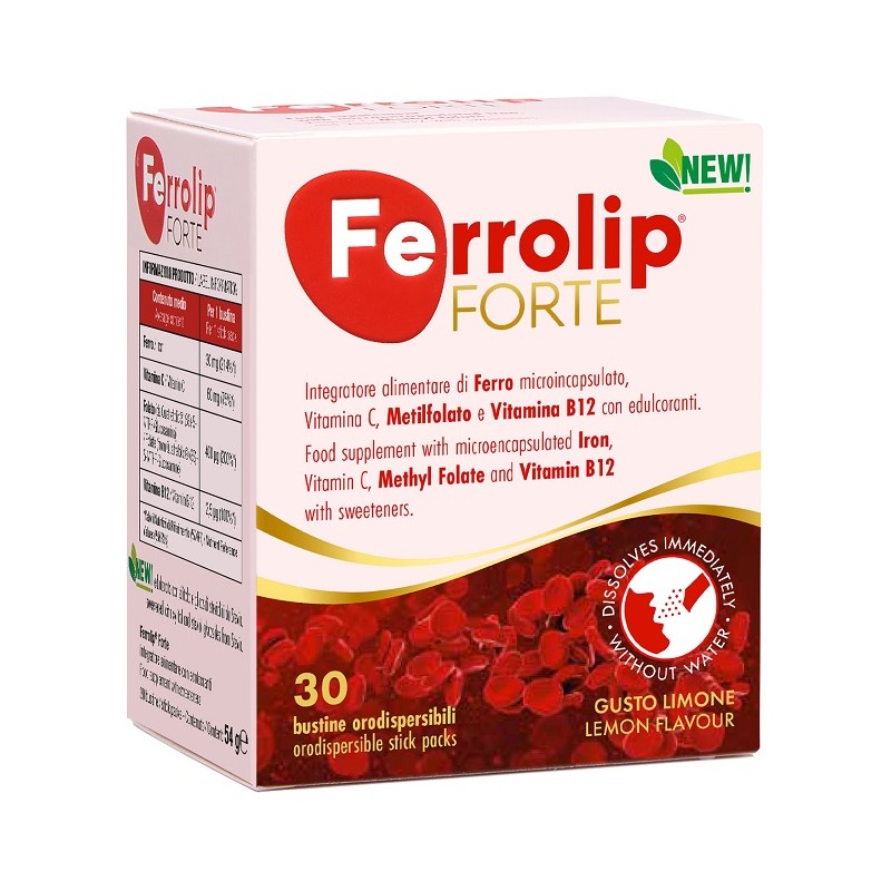 Ferrolip Forte Integratore di Ferro con Folato e Vitamina B12 30 Bustine Orodispersibili