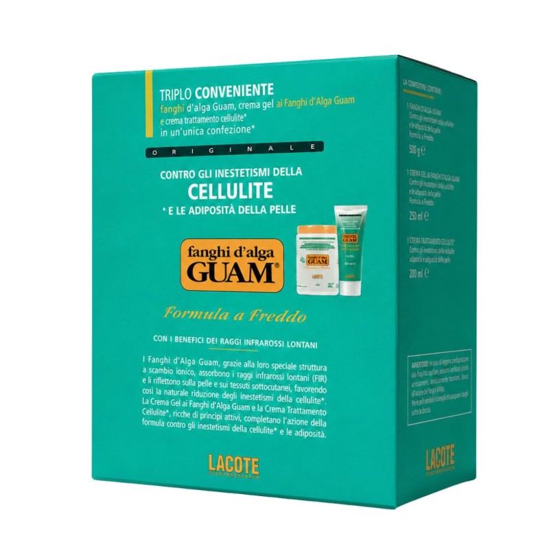 Confezione di Fanghi d'Alga Guam Convenienza Fredda Kit Vaso 1kg + 250 ml Crema Gel