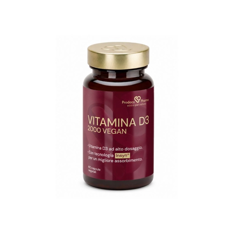 Flacone di Prodeco Insyn Vitamina D3 2000 Vegan 60 Capsule Vegetali Flacone di Prodeco Insyn Vitamina D3 2000 Vegan 60 Capsule Vegetali