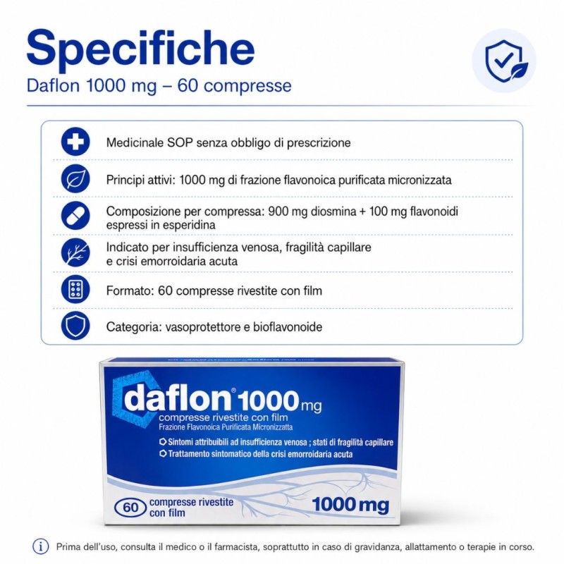 Specifiche di Daflon 1000 mg per Circolazione ed Emorroidi 60 Compresse