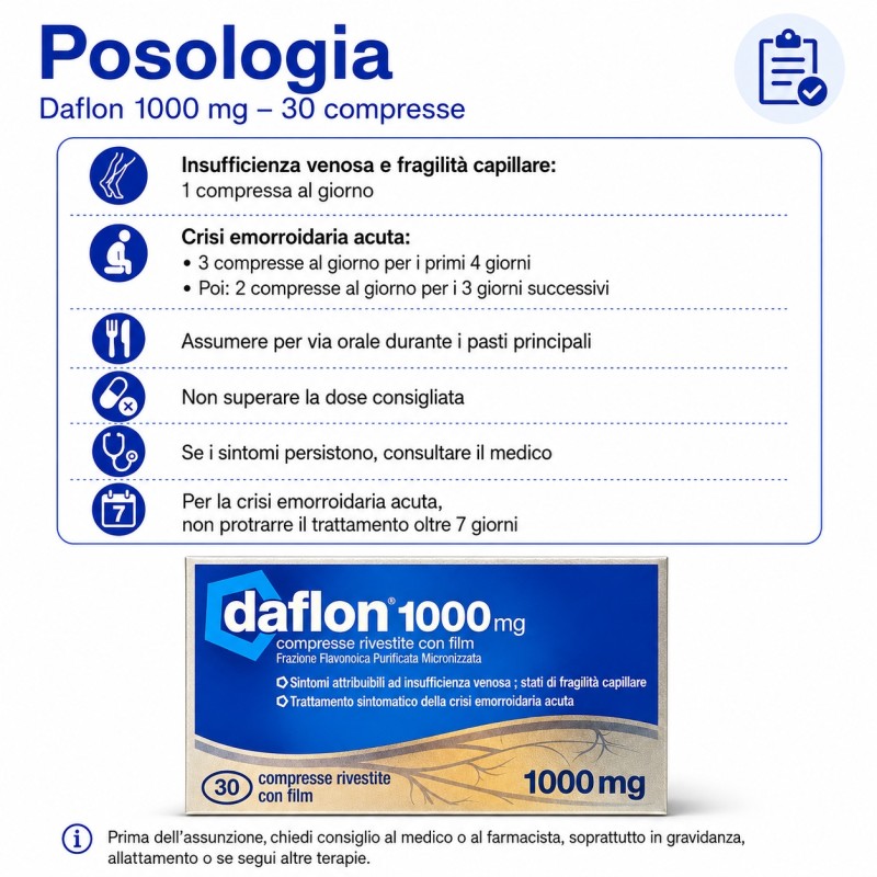 Posologia di Daflon 1000mg per Insufficienza Venosa ed Emorroidi 30 Compresse