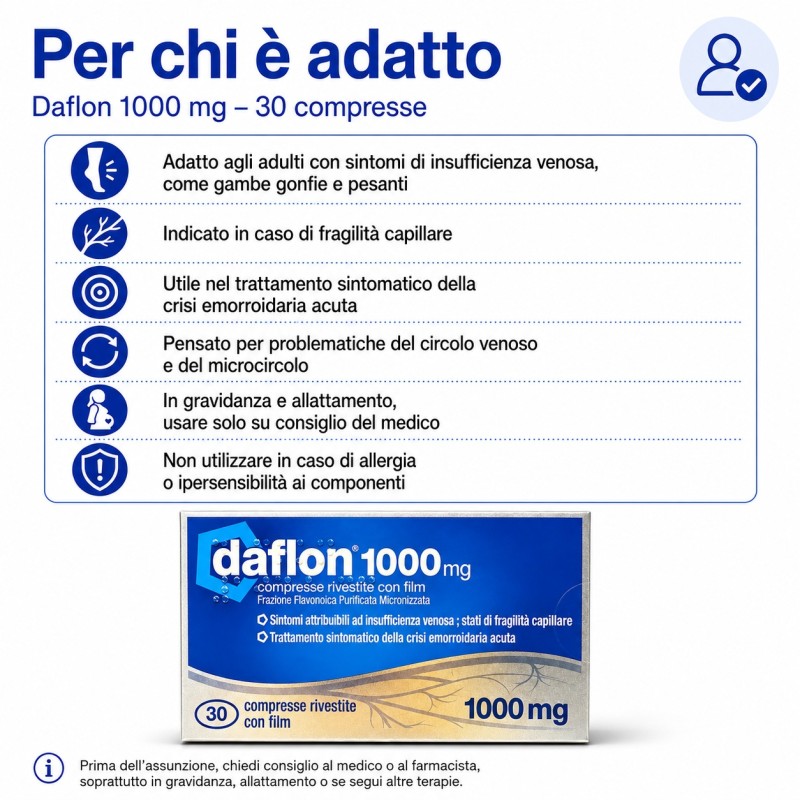 Per chi è adatto Daflon 1000mg per Insufficienza Venosa ed Emorroidi 30 Compresse