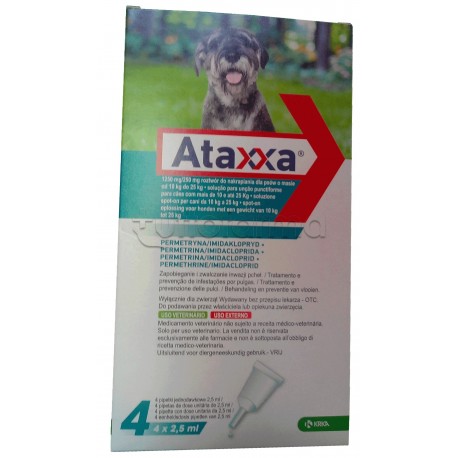 Ataxxa Antiparassitario per Cani da 4kg a 10kg 4 Pipette Spot-On (Equivalente Advantix)
