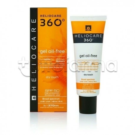 confezione e tubo Heliocare 360 Gel Oil Free Gel Solare SPF 50 50ml
