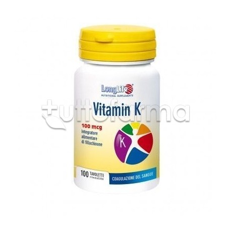 Longlife Vitamin K Integratore di Vitamina K1 100 Tavolette Longlife Vitamin K Integratore di Vitamina K1 100 Tavolette
