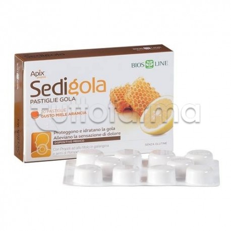 BiosLine Sedigola Apix per il Mal di Gola 20 Pastiglie Miele/Arancia