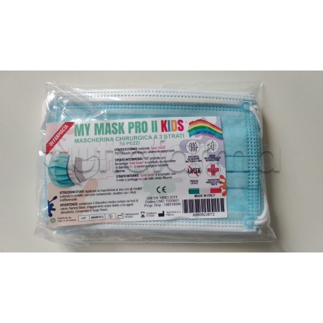 Mascherina Chirurgica Monouso a Triplo Strato Azzurra per Bambini - Confezione 10 Pezzi - 40 Centesimi a Mascherina