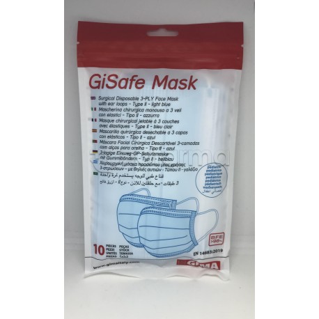 Mascherina Chirurgica Monouso per Bambini Gisafe Mask a Triplo Strato - Confezione 10 Pezzi - 30 Centesimi a Mascherina