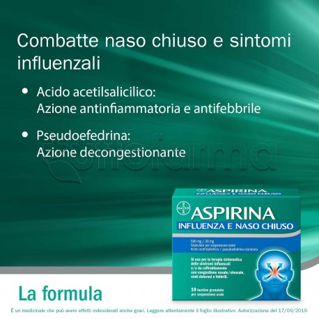 Aspirina Influenza e Naso Chiuso per Influenza e Raffreddore 20 Bustine