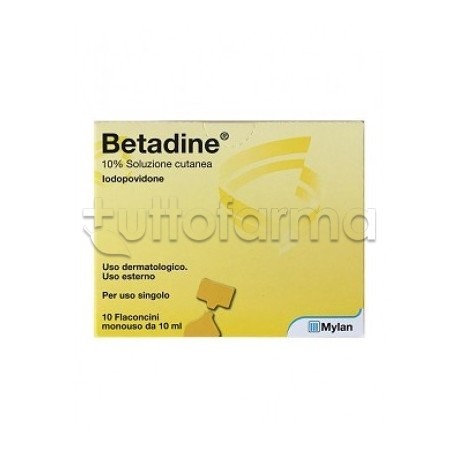 Betadine Soluzione Cutanea 10% Disinfettante Cute e Ferite 10 Flaconcini 10ml