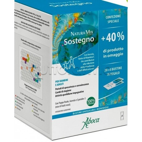 Aboca Natura Mix Advanced Sostegno Integratore Ricostituente Confezione Speciale 40% In Omaggio 20 Buste+8 Buste