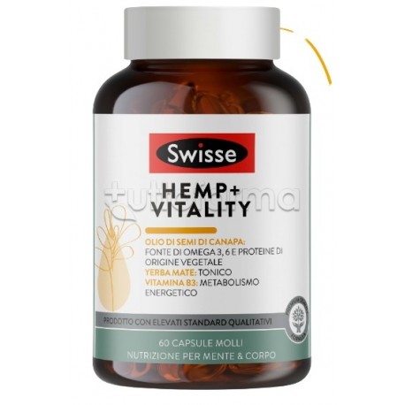 Swisse Hemp+ Vitality Integratore Tonico per Metabolismo Energetico con Olio di Semi di Canapa 60 Capsule Molli