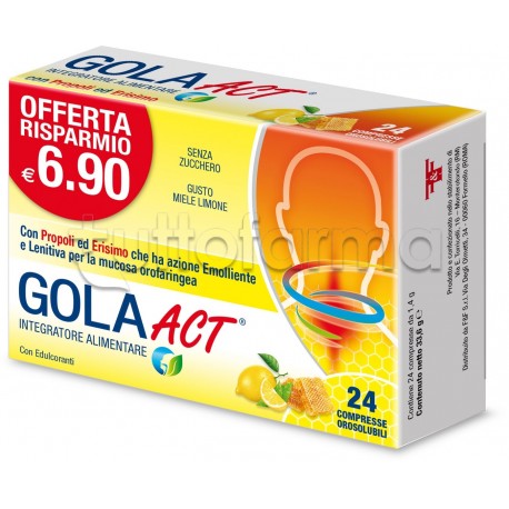 Gola ACT Integratore per la Gola Miele e Limone 24 Compresse Orosolubili
