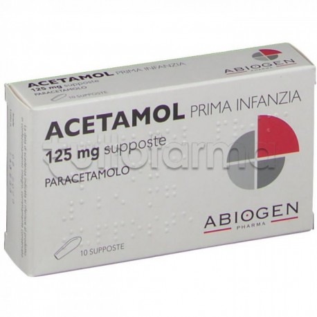 Acetamol Prima Infanzia 10 Supposte Paracetamolo 125 mg per Bambini Fino ai 10kg