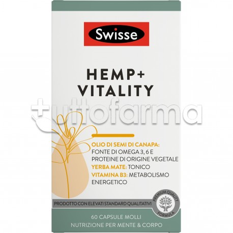 Swisse Hemp+ Vitality Integratore Tonico per Metabolismo Energetico con Olio di Semi di Canapa 60 Capsule Molli