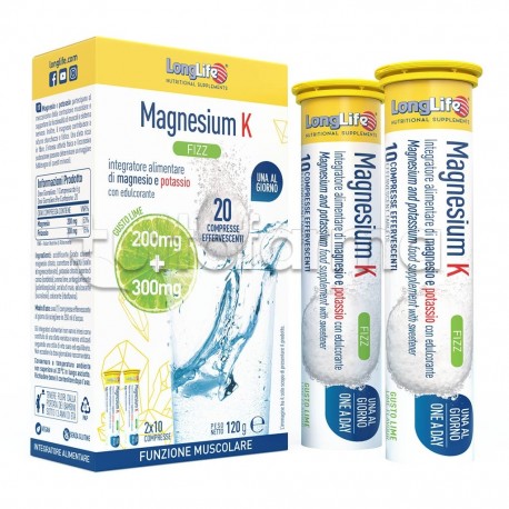 Longlife Magnesium K Fizz Integratore di Magnesio e Potassio 20 Compresse Effervescenti