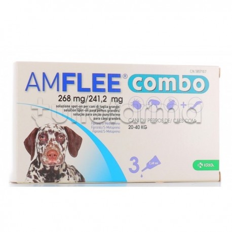 Amflee Combo Antiparassitario Veterinario per Cani 20-40Kg 3 Pipette