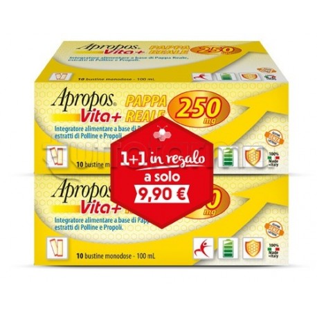 Apropos Vita+ Pappa Reale 250mg Integratore Energetico 10 Bustine + 10 Omaggio Apropos Vita+ Pappa Reale 250mg Integratore Energetico 10 Bustine + 10 Omaggio
