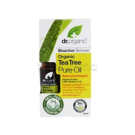 Dr. Organic Tea Tree Essential Oil olio essenziale antibatterico e antisettico flacone da 10 ml Dr. Organic Tea Tree Essential Oil olio essenziale antibatterico e antisettico flacone da 10 ml