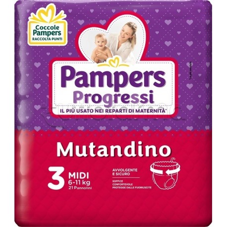 Pampers Progressi Mutandino Midi Pannolini Taglia 3 (6-11kg) 21 Pezzi