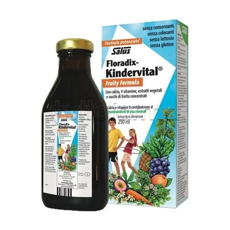 Flacone con Salus Kindervital Fruity Formula Potenziata Integratore 250ml