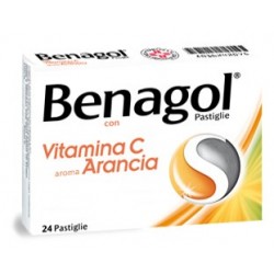 confezione di Benagol Vitamina C Gusto Arancia per Mal di Gola 36 Pastiglie