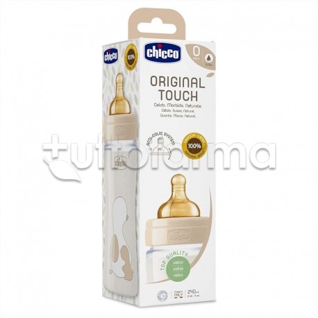 Chicco Original Touch Biberon in Vetro Unisex Bianco Flusso Lento 240ml 1 Pezzo