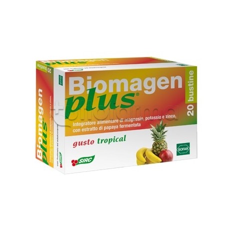 Biomagen Plus Tropical integratore magnesio, potassio e zinco per energia e muscoli 20 bustine da 5g Biomagen Plus Tropical integratore magnesio, potassio e zinco per energia e muscoli 20 bustine da 5g