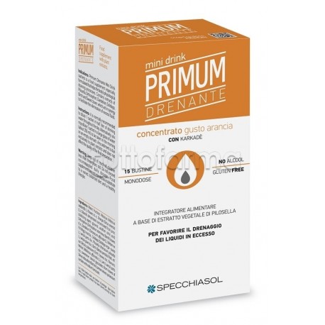 Specchiasol Primum Drenante Mini Drink Integratore Drenante 15 Bustine Gusto Arancia Specchiasol Primum Drenante Mini Drink Integratore Drenante 15 Bustine Gusto Arancia