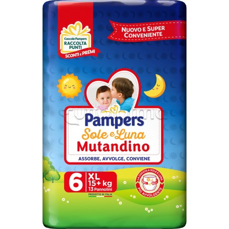 Pampers Sole e Luna Mutandino XL Pannolini per Bambini Taglia 6 (+15Kg) 13 Pezzi