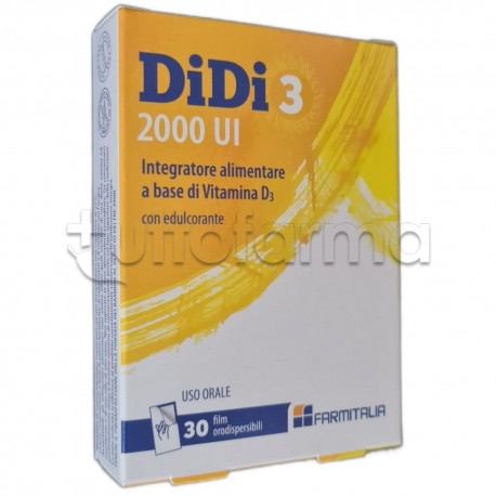 Scatola con Didi 3 2000 UI Integratore con Vitamina D3 30 Film