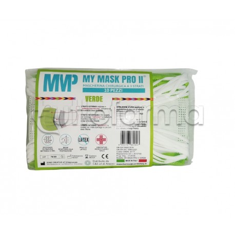 Mascherina Chirurgica Monouso a Triplo Strato My Mask Pro Verde - Confezione 10 Pezzi - 20 Centesimi a Mascherina