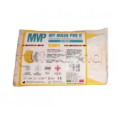 Mascherina Chirurgica Monouso a Triplo Strato My Mask Pro Gialla - Confezione 10 Pezzi - 20 Centesimi a Mascherina