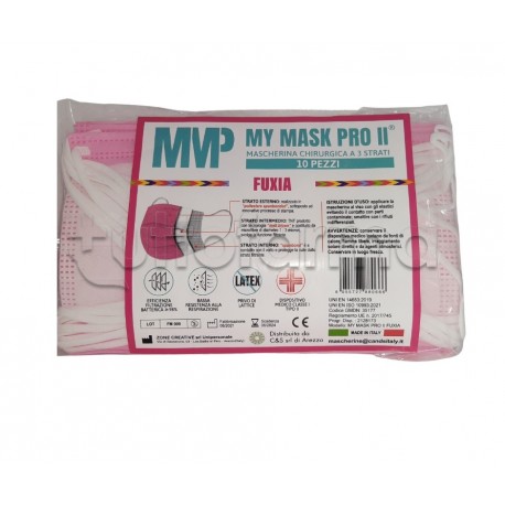 Mascherina Chirurgica Monouso a Triplo Strato My Mask Pro Fuxia - Confezione 10 Pezzi - 20 Centesimi a Mascherina