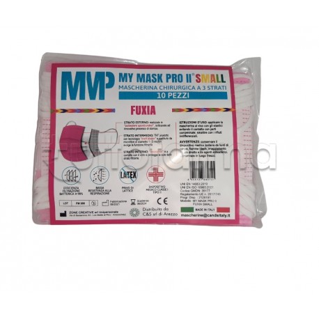 Mascherina Chirurgica Small per Bambini Monouso a Triplo Strato Fuxia - Confezione 10 Pezzi - 20 Centesimi a Mascherina