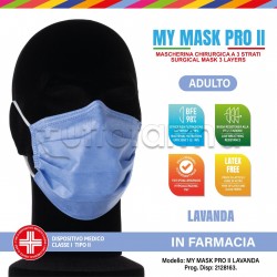 Mascherina Chirurgica Monouso a Triplo Strato My Mask Pro Lavanda - Confezione 10 Pezzi - 20 Centesimi a Mascherina