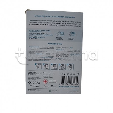 Mascherina Respiratoria Filtrante FFP2 Av Mask Pro con Grafene Antibatterico - Confezione da 5 Pezzi