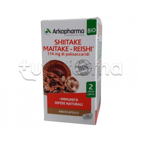 Arkocapsule Shiitake-Maitake-Reishi Bio Integratore per Difese Immunitarie 40 Capsule Arkocapsule Shiitake-Maitake-Reishi Bio Integratore per Difese Immunitarie 40 Capsule