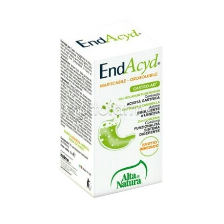 Formato di Alta Natura Endacyd integratore per acidità di stomaco e digestione 20 compresse masticabili Formato di Alta Natura Endacyd integratore per acidità di stomaco e digestione 20 compresse masticabili