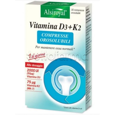Alsiroyal Vitamina D3 Origine Vegetale + K2 Integratore per Ossa 30 Compresse