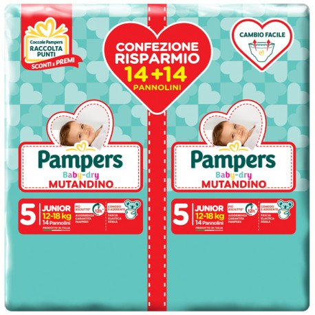 Pampers Baby Dry Junior Mutandino Confezione Doppia Pannolini Taglia 5 (12-18kg) 28 Pezzi