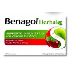 Benagol Herbal Gusto Menta e Ciliegia Integratore per Sistema Immunitario 48 Pastiglie