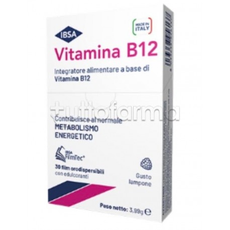 Vitamina B12 Ibsa Integratore Stanchezza e Affaticamento Gusto Lampone 30 Film Orodispersibili