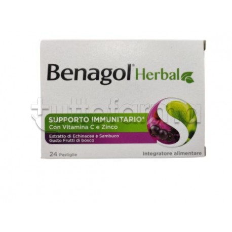 Benagol Herbal Gusto Frutti di Bosco Integratore per Sistema Immunitario 24 Pastiglie